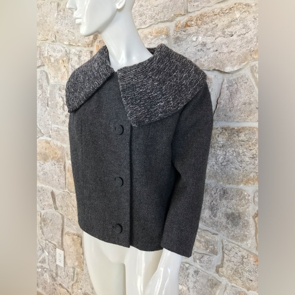 Wonderful Vintage 1960s Italian Wool Coat Jacket Textured Exaggerated Collar - Picture 9 of 15